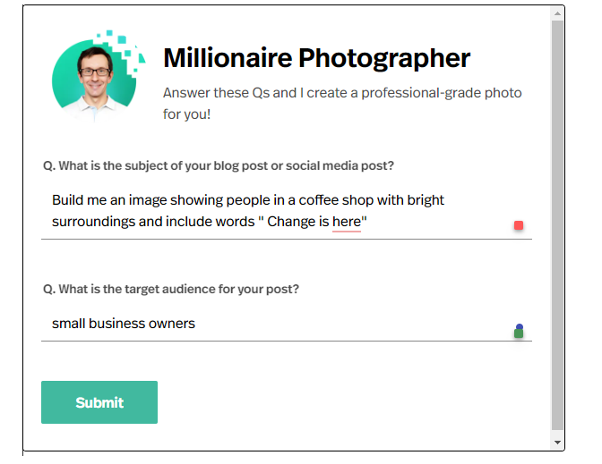 Description of AI millionaire generate page